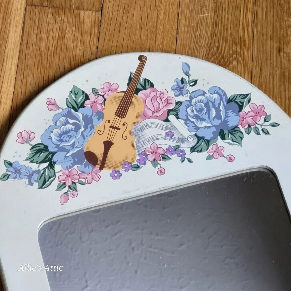 Vintage‎ White Cream Floral Violin Ornate Wall Mirror Coquette Music Decor 13x9